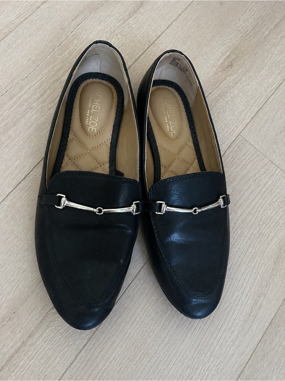 Rachel Zoe Black Leather Loafers with Silver Bit Detail
